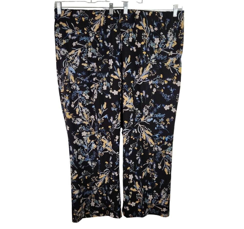 Coldwater Creek Black Floral Wide Leg Pants Women's Size 22W Career Wear